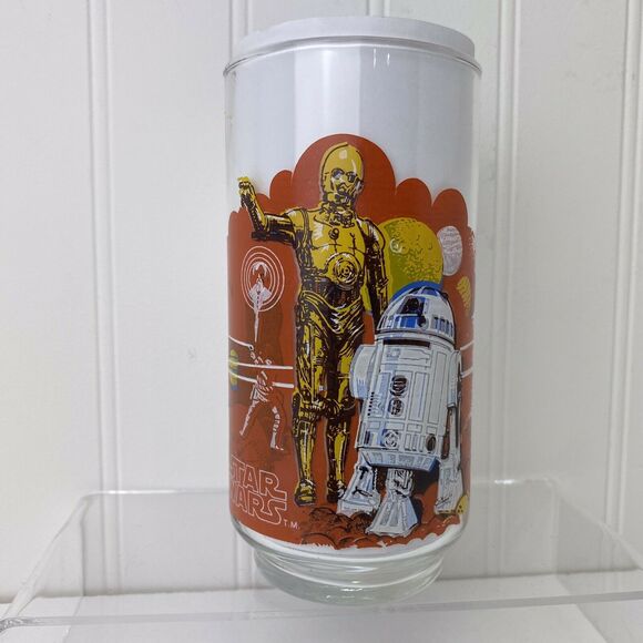 Star Wars Burger King Drinking Glass 1977 Coca-Cola R2-D2 & 3-CPO Misaligned Art - Picture 1 of 7